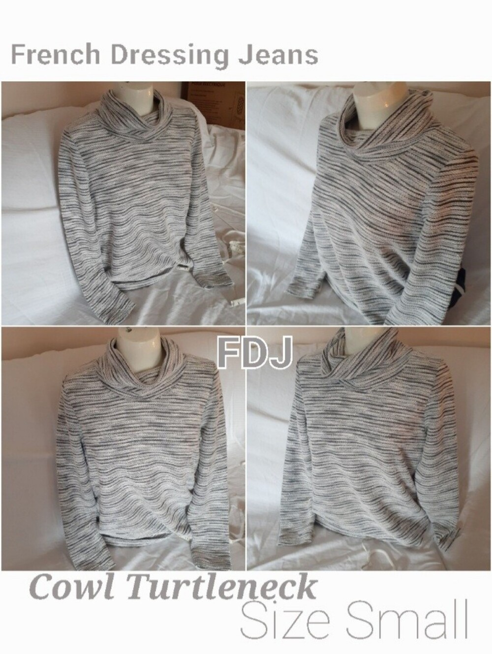 Women's FDJ Cowl Neck Sweater Greys With White Size Small